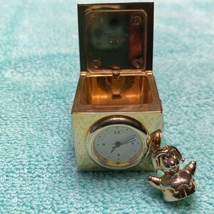 Vintage brass novelty mini clock baby block